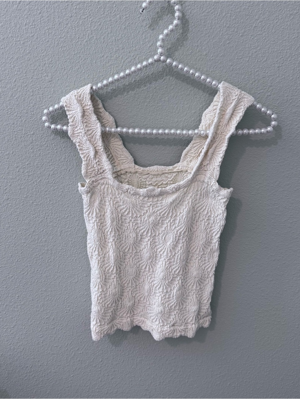 Free People Cream Textured Square-Neck Tank